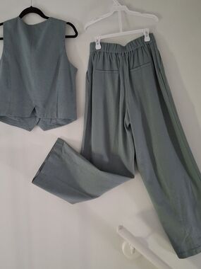 Rachel Zoe Sage Green Blue Set S Vest XS Wide-Leg High-Rise Pants